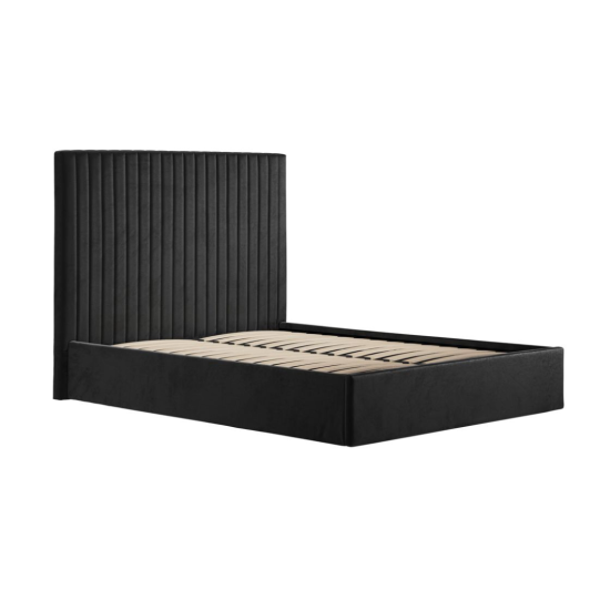 Luna Ottoman Storage Double Bed - Soft Black Velvet Upholstered Tall Frame