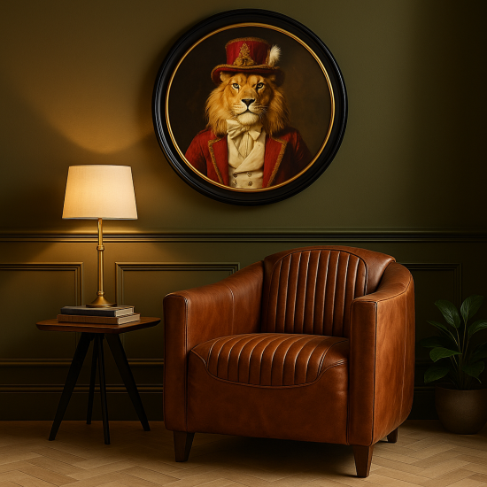 Leader Lion Framed Wall Art - Black & Gold Round Frame