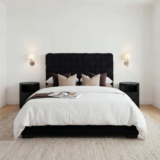 California Bed - Black Woven Velvet Upholstered Frame