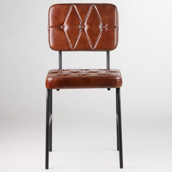 Curzon Dining Chair - Brown Real Leather Seat - Black Frame