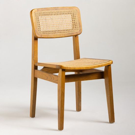 Katrina C Dining Chair - Natural Rattan Cane Seat - Light Brown Elm Frame