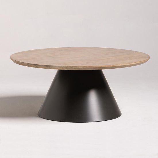 Duke Coffee Table - Round Mango Wood Top - Grey Metal Base - 90cm