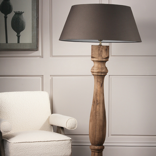 Vincent Floor Lamp - Floor Lamp - Grey Light Shade - Natural Wood Stand