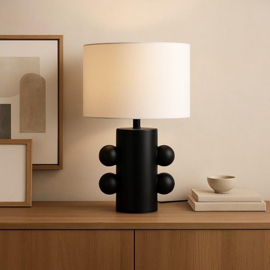 Frank Table Lamp - Black Ceramic Base - Natural Linen Shade - 60cm
