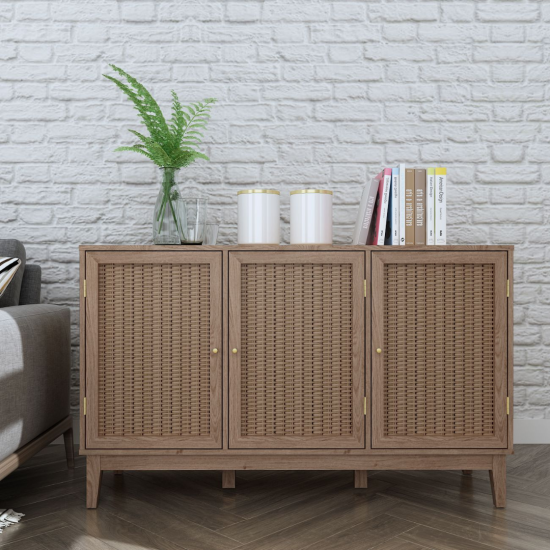 Lille Large Sideboard - Weave Rattan 3 Doors - Oak Natural Wood Grain