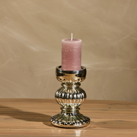 Bonbon Candle Pillar Holder - Glass Mercury Effect - 21cm