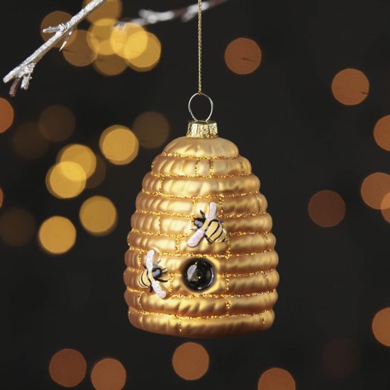 Christmas Decoration Bauble - Gold Glass Beehive