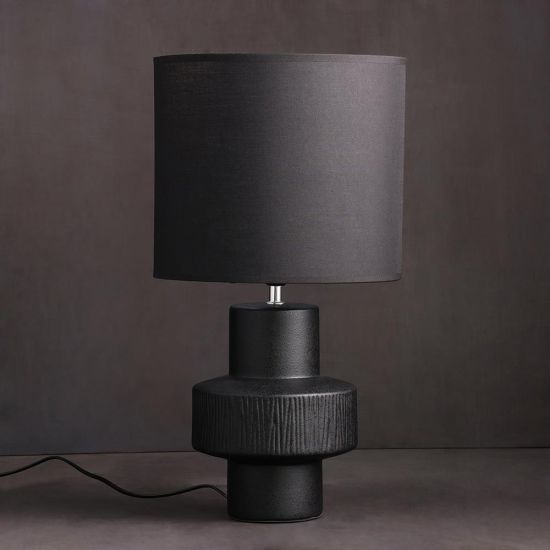 Xandra Table Lamp - Black Light Shade - Ceramic Base - 55cm
