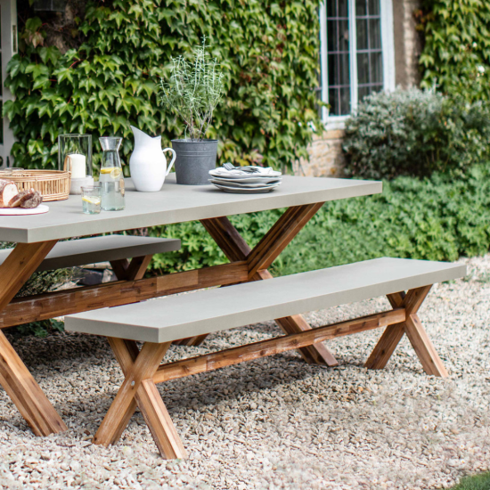 Garden Trading - Burford Bench - Polystone - Acacia Wood - 45 x 220 x 40cm