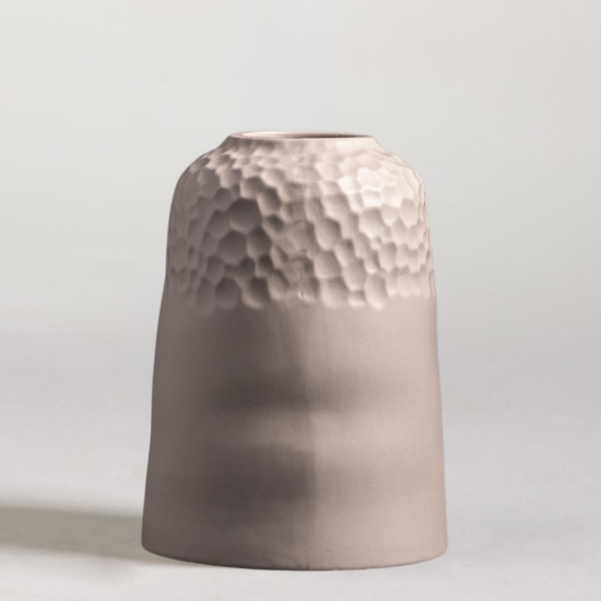 Philomena Vase - Carve Wide Warm Grey Ceramic - 18.5cm