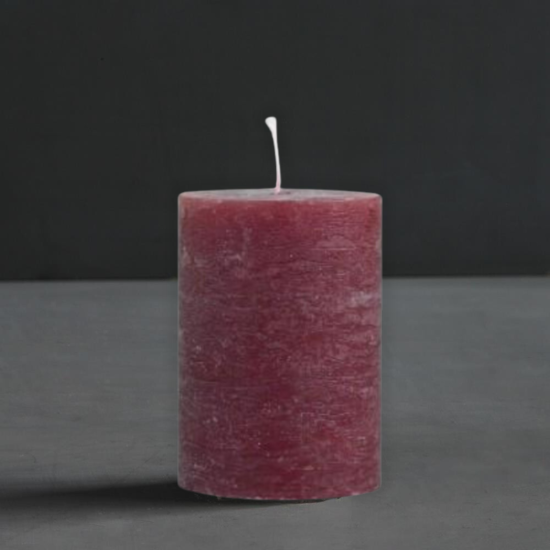 Rustic Pillar Candle - 10cm - 40 Hours Burn Time - Dark Red