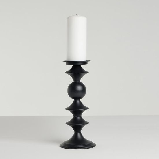 Sutton Pillar Candle Holder - Black Iron - Large - 14 x 33.5cm