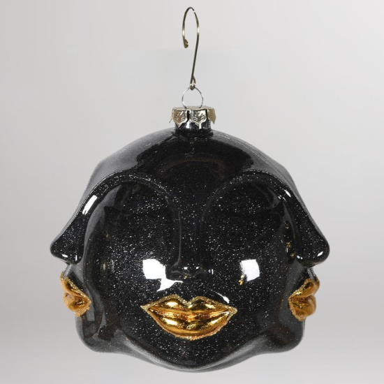 Christmas Decoration Bauble - Black and Gold Multi Face