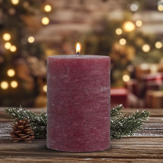 Rustic Pillar Candle - 10cm - 40 Hours Burn Time - Dark Red