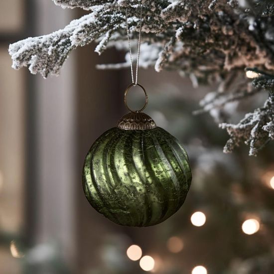 Christmas Decoration Bauble - Small Antique Green Glass