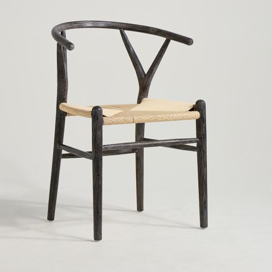 Wish Mid-Century Dining Chair - Brushed Ink Oak Frame - Natural Seat
