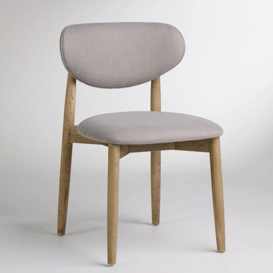 Eve Dining Chair Grey Fabric Padded Seat with a Natural Cut-out Wooded Frame