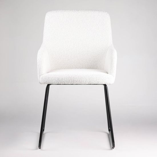 Grand Dining Chair - Natural Boucle Fabric Seat - Black Metal Base
