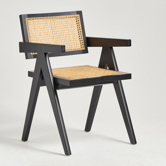 Adagio Inspired Dining Chair - Natural Rattan Cane Seat and Backrest - Black Frame