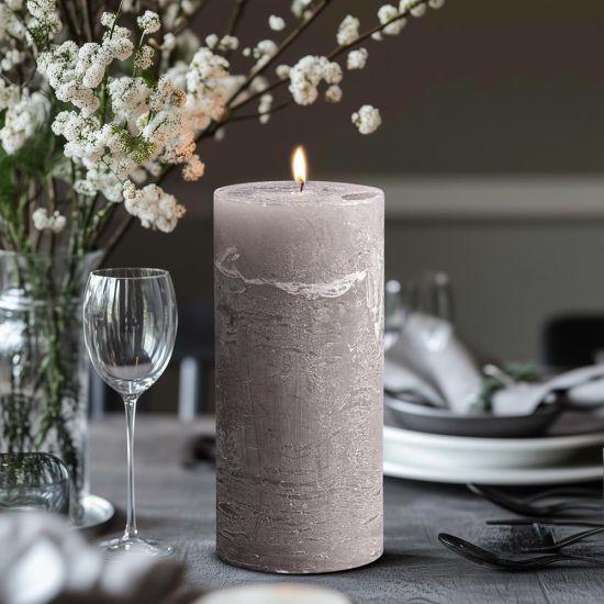 Rustic Pillar Candle - 15cm - 60 Hours Burn Time - French Grey