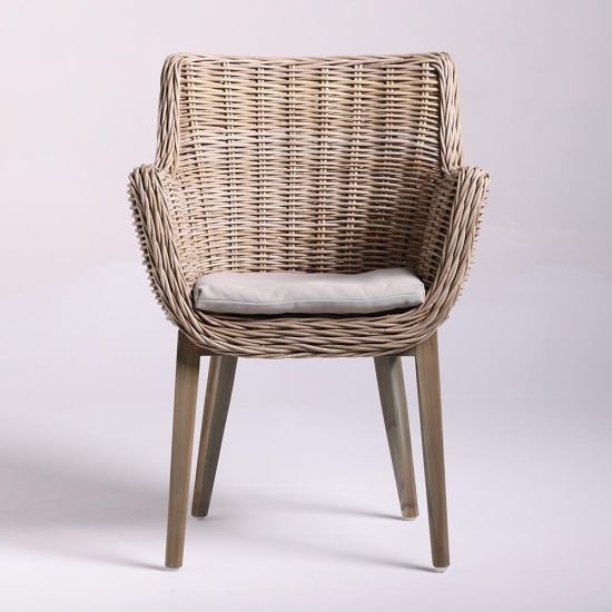 Kube Dining Chair - Rattan Grey Cushioned Seat - Natural Wood Base