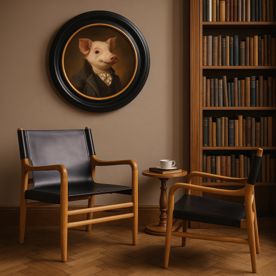 Posh Pig Framed Wall Art - Black & Gold Round Frame