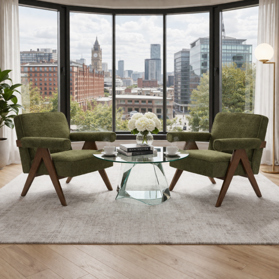 Lorenzo Accent Armchair - Leaf Green Fabric Seat - Wood Frame