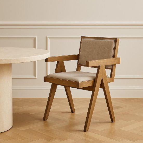 Adagio Dining Chair - Linen Seat and Backrest - Brushed Brown Oak Frame