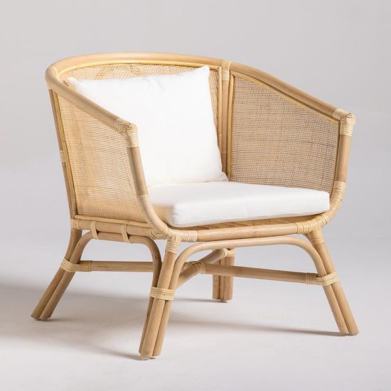 Shore Armchair - White Upholstered Cushioned Seat - Wicker Rattan Tub Frame