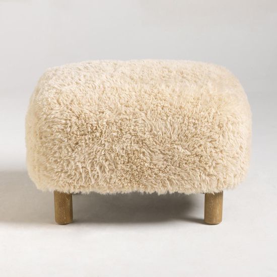 Eskimo Ottoman - Faux Yak Sheepskin Fur - Oak legs