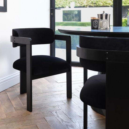 OTI MAI Dining Chair - Black Padded Velvet Seat - Solid Black Cut-Out Curved Frame