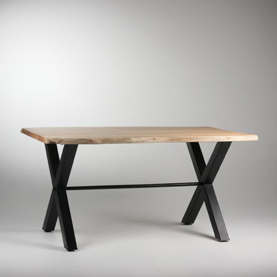 Cross Leg Dining Table - Natural Acacia Top - Black Metal Base - 150 x 90cm