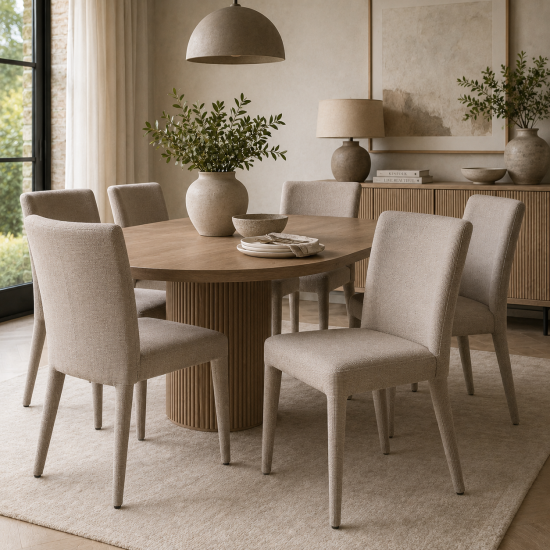 Fontana Dining Chair - Natural Grey Fabric - Fully Upholstered Frame