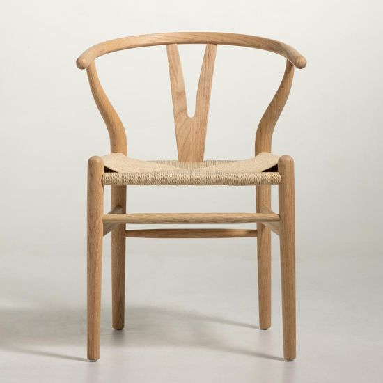 Mid-Century Scandi Dining Chair - Ashy Natural Oak Frame - Natural Seat