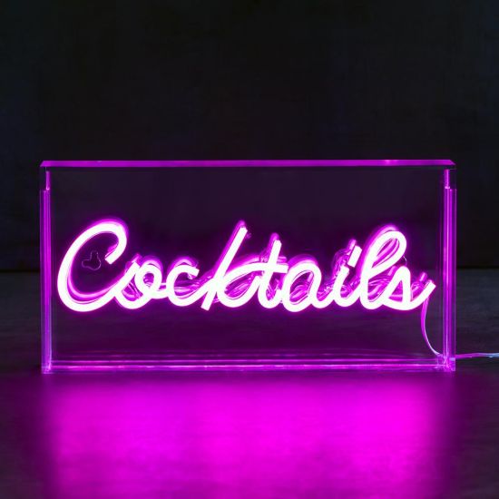 Neon Sign Acrylic Light Box - Purple - Cocktails