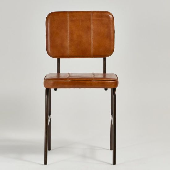 Castlefield Dining Chair - Tan Real Leather Seat - Black Base
