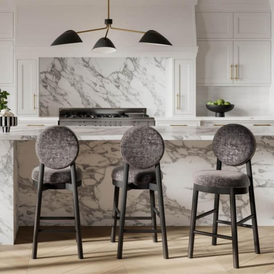 OTI Maru Counter Stool - Monument Grey Seat Padded Round Seat - Dark Frame