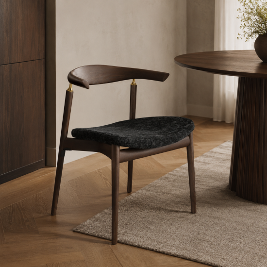 OTI Seine Dining Chair Set of 2 - Coal Grey Velvet Seat - Black Ash Frame