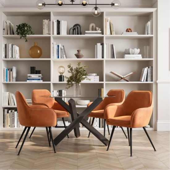 Noble Round Dining Table - Glass Top - Matte Black Iron Legs - 120cm