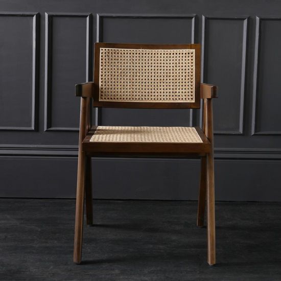 Adagio Inspired Dining Chair - Natural Rattan Seat - Walnut Frame