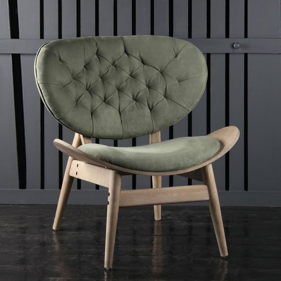 Windsor Occasional Chair - Green Plush Velvet Seat - Elm Frame