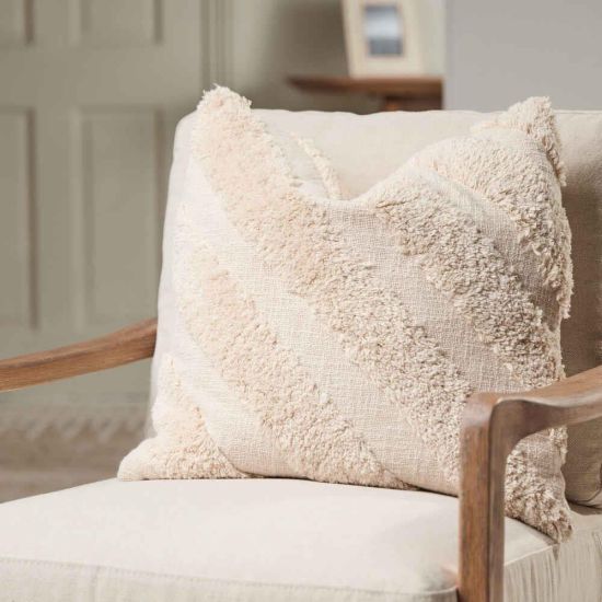 Imogen Square Cushion - Natural Cotton - Tufted Vertical Design - 50 x 50cm