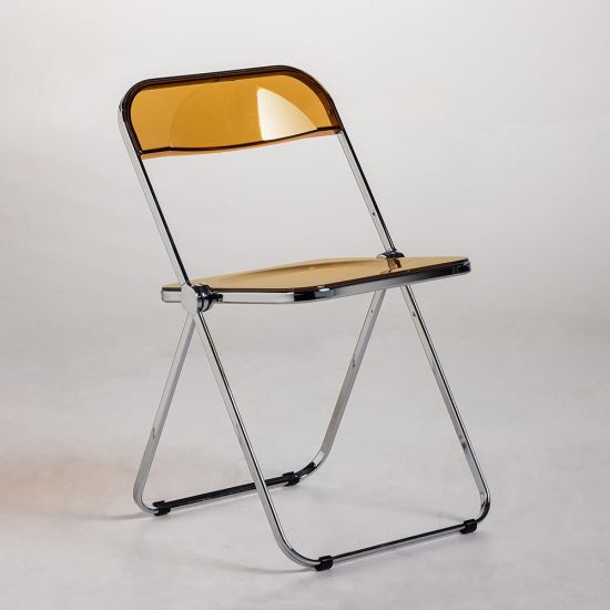 Phoebe Dining Chair - Mocha Acrylic Seat - Folding Chrome Frame