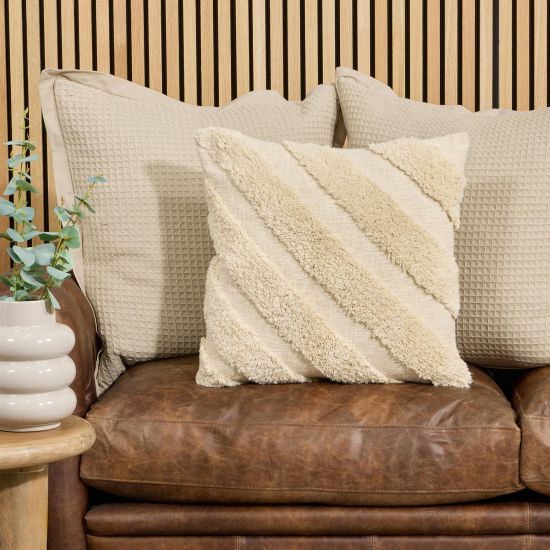 Imogen Square Cushion - Natural Cotton - Tufted Vertical Design - 50 x 50cm