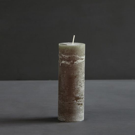 Rustic Pilar Candle - 20cm - 80 Hours Burn Time - Olive Green