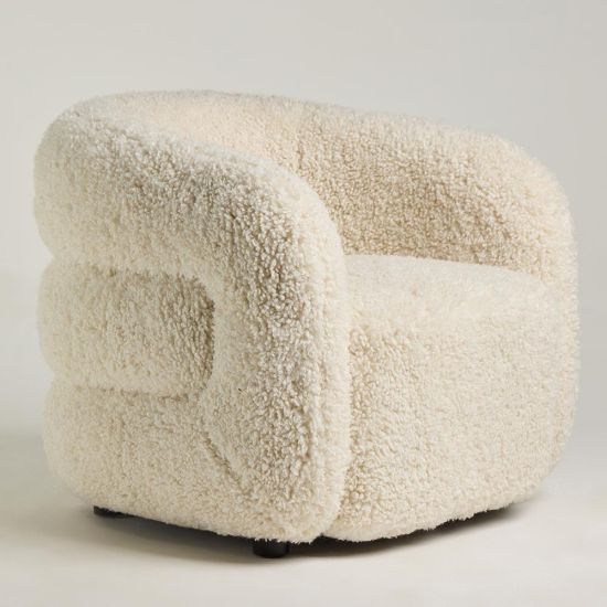 Teddy Tub Armchair - Pixie Sheepskin Fur Natural - Black Wooden Legs