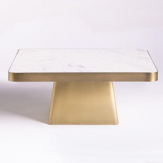 Maven Coffee Table - Square White Marble Top - Gold Metal Base