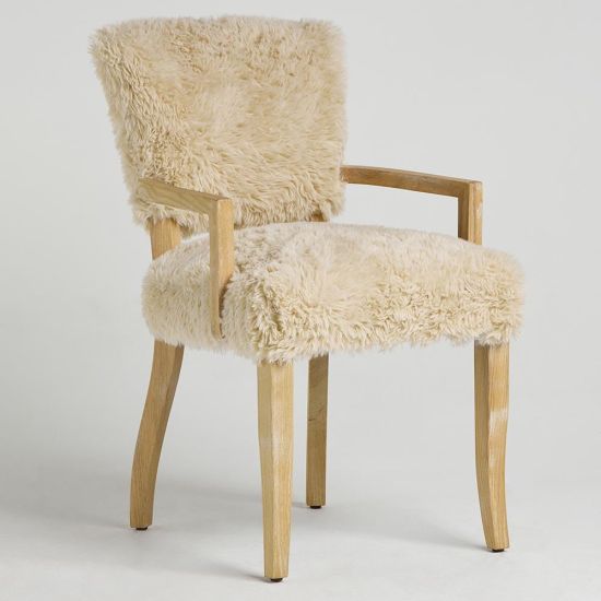 Teddy Dining Armchair - Faux Sheepskin Fur Seat - Solid Oak Frame