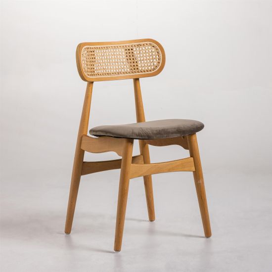 Halas Dining Chair - Light Grey Fabric Seat - Natural Frame