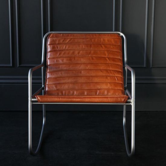 Rocker Chair - Real Leather Tan Seat - Nickel Frame